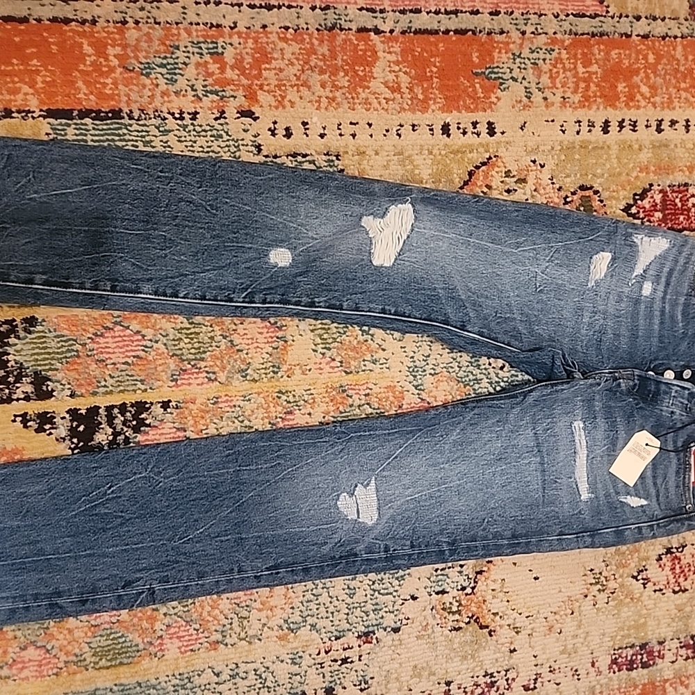 Levi's Distressed Straight Leg Jeans - Dark Blue